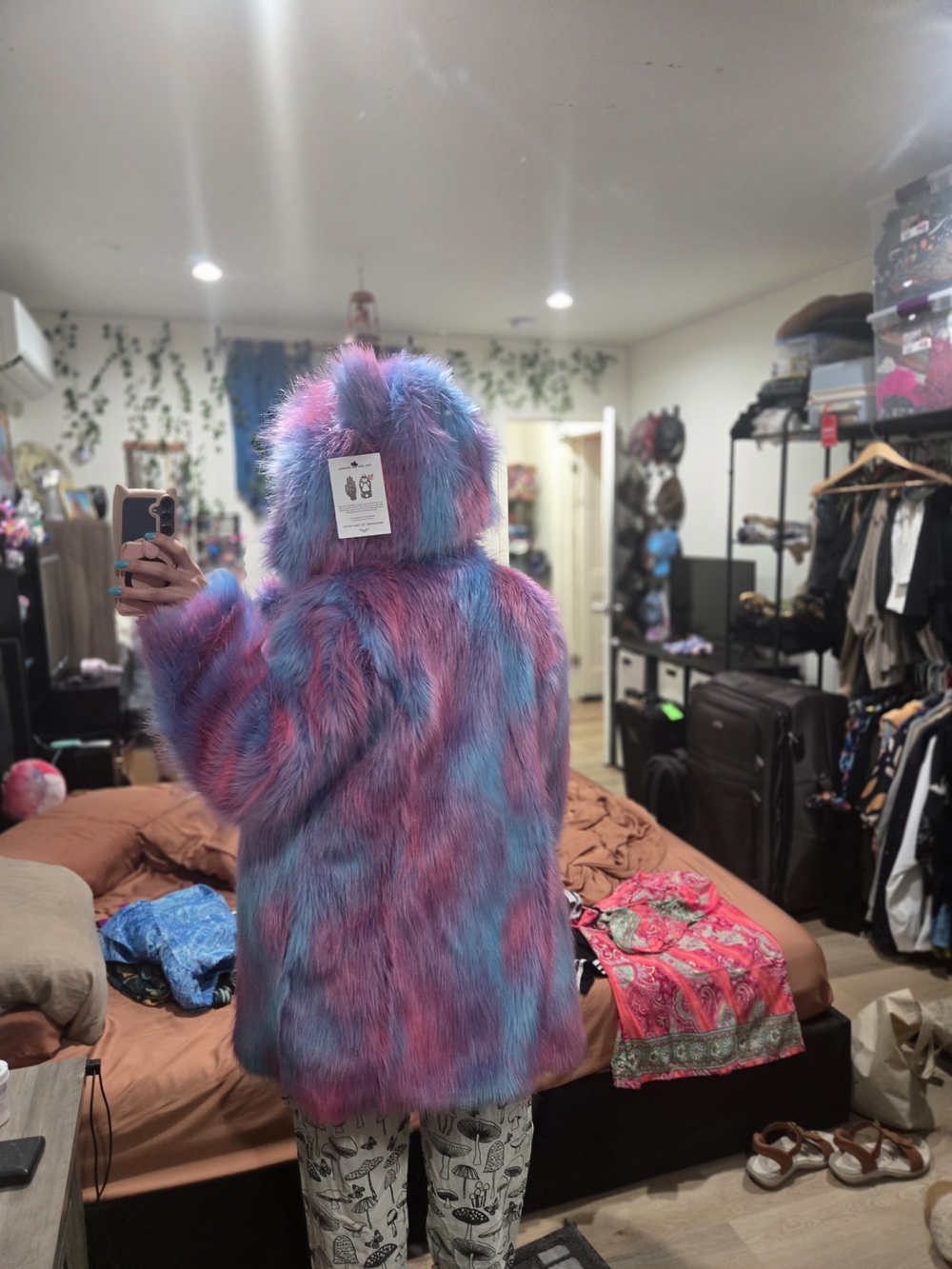 Fuzzy Multi-Color Hooded Faux Fur Coat - Picture 3 of 3